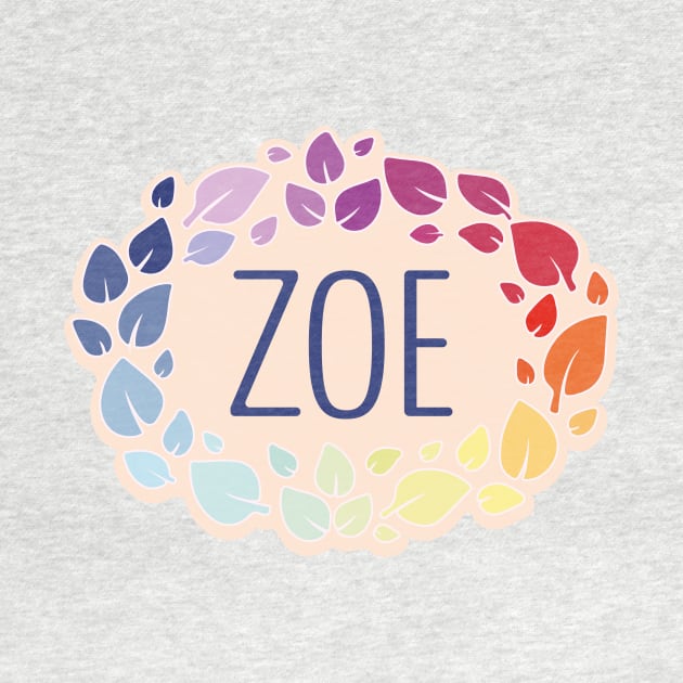 Zoe name with colorful leaves by WildMeART